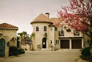Stone-built Mediterranean style house with lush surroundings in Dallas, Texas.
